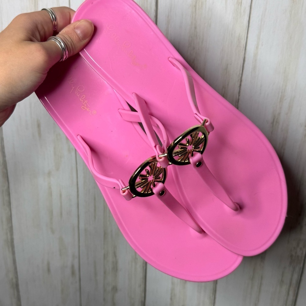 Lilly Pulitzer Pink Sandals with Gold Accents size 10 - Picture 2 of 6